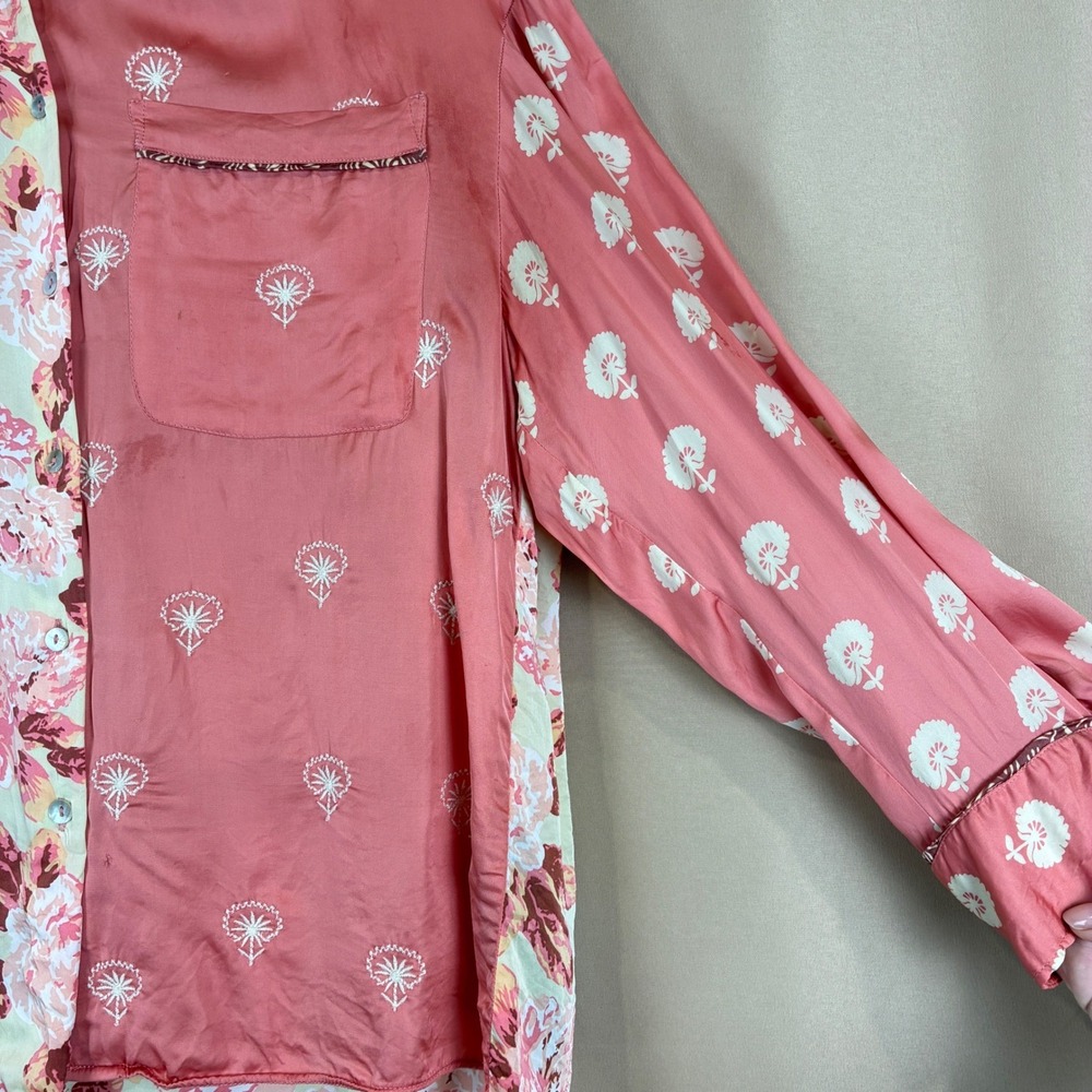 Zara Womens Top M Pink Floral Mixed Print Embroidered Boho Cottagecore Blouse - Picture 8 of 14